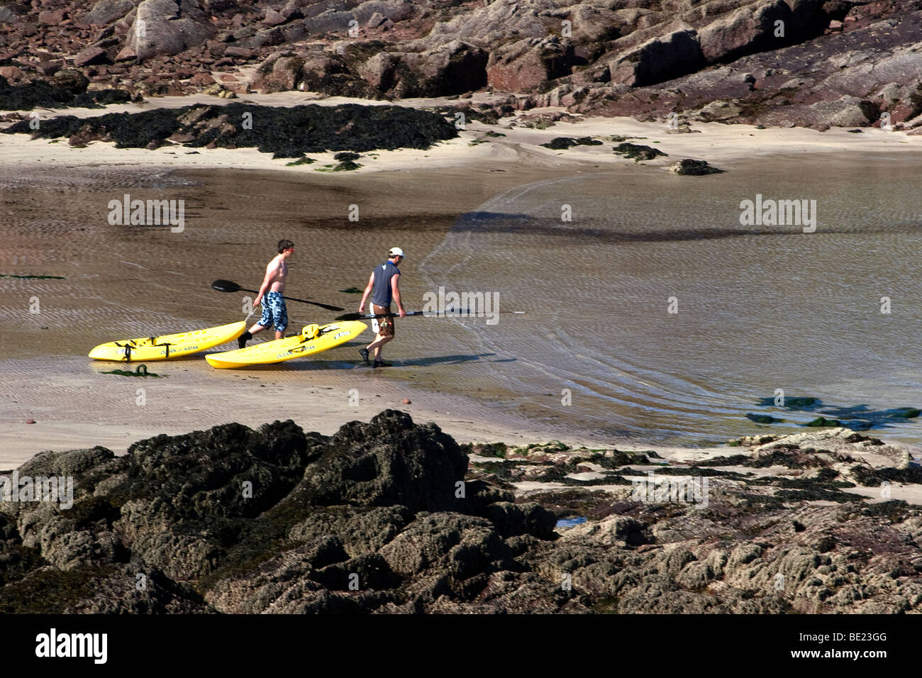 Canoeists at St Brides Bay, Pembrokeshire Wales UK Stock Photo
