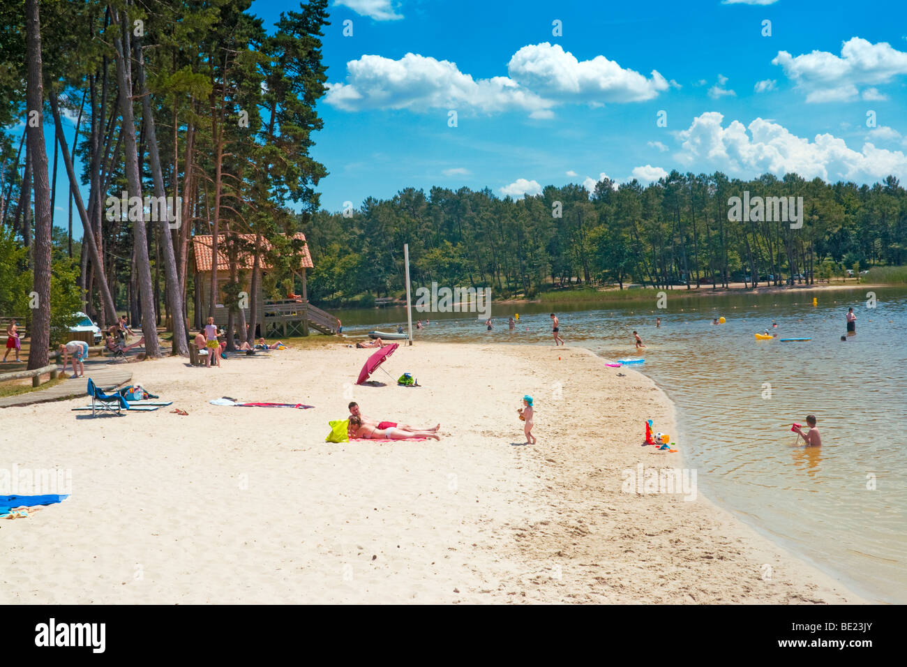 Grand Etang de la Jemaye, a popular bathing and recreational lake in the Foret de Double Grand Etang de la Jemaye, a popular bathing and recreational lake in the Foret de Double