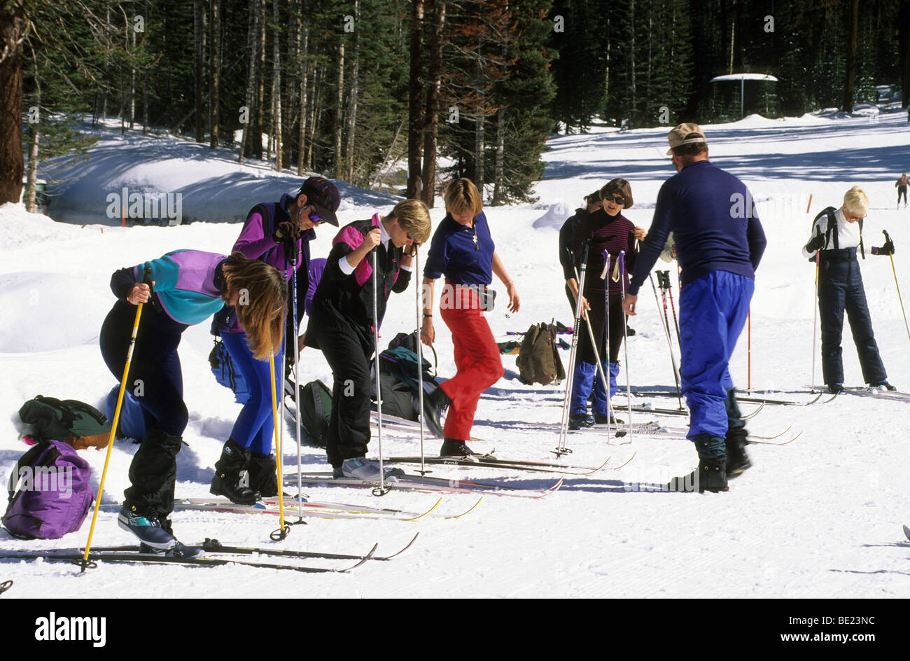 Man Teaching People how to CrossCountry Ski, Badger Pass, Yosemite National Park, California