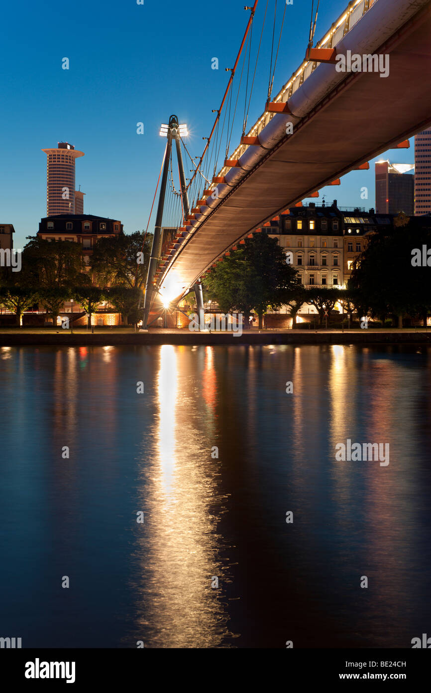 Frankfurt Bridge at night from the river Main. Stock Photo