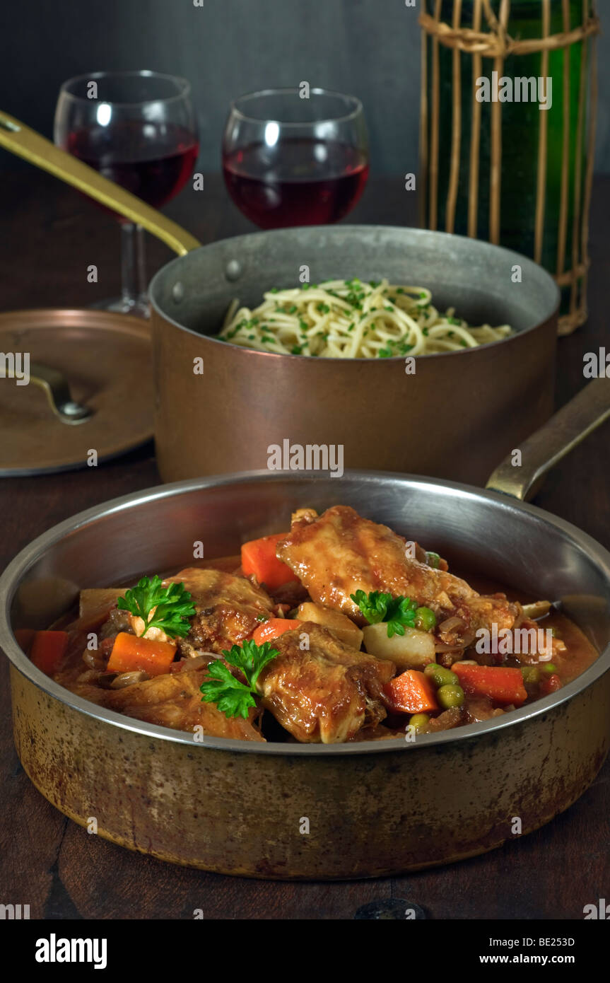 Maltese rabbit stew and spaghetti Malta Food Stock Photo