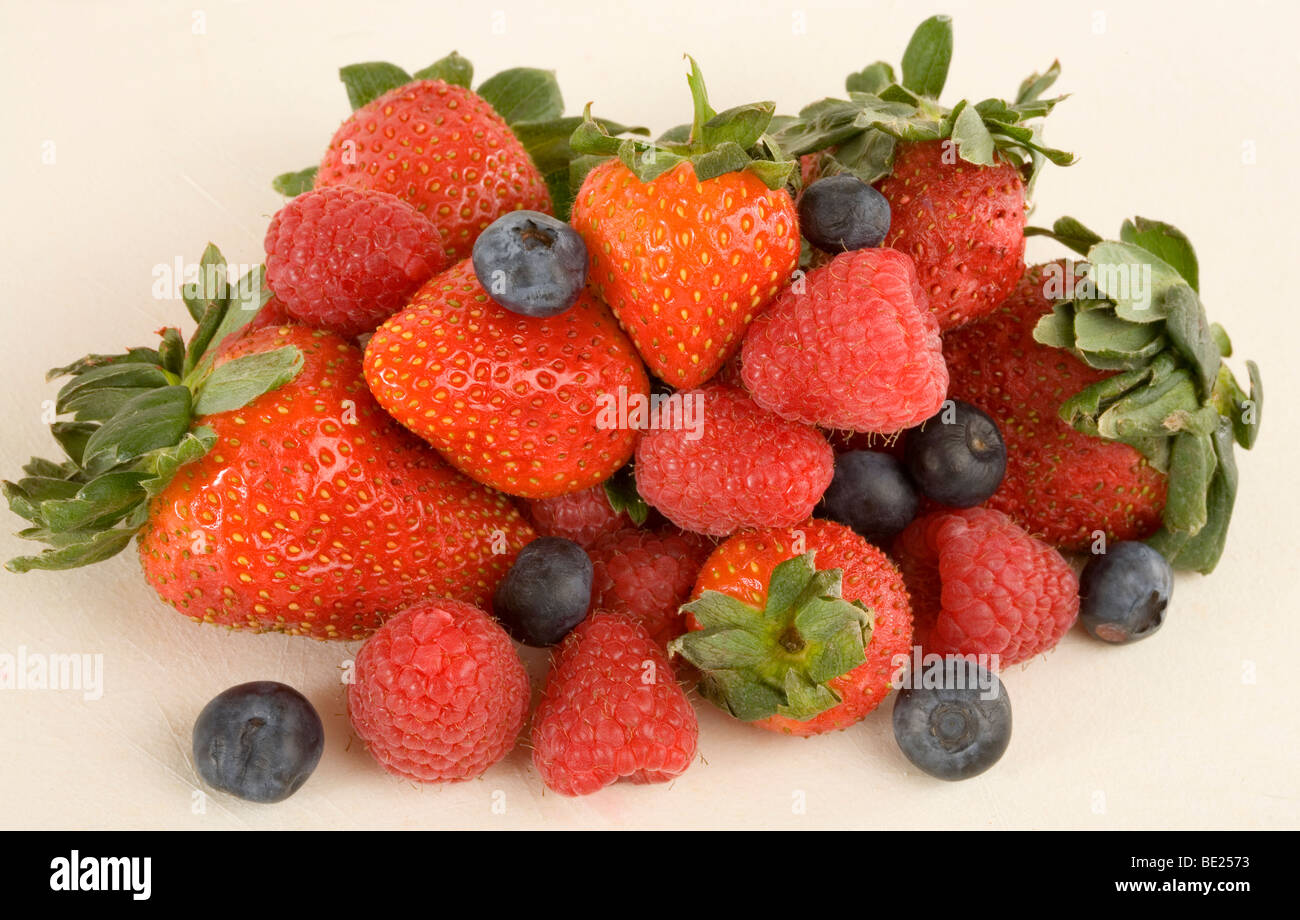 strawberries, raspberries and blueberries Stock Photo