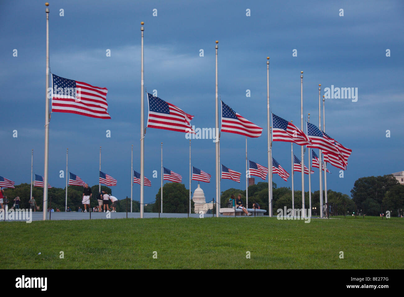 Flags flying at halfmast at the Washington Monument after the funeral