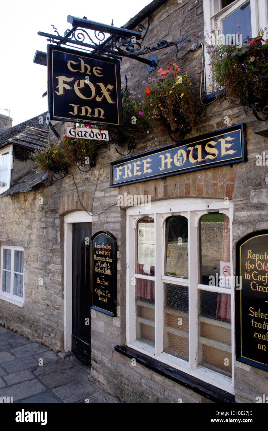 The Fox Inn pub at Corfe Castle Village Dorset Stock Photo