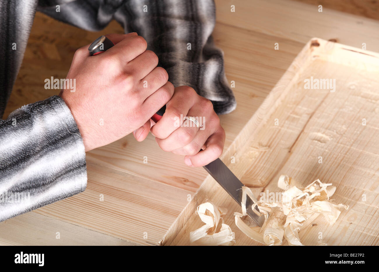 Closeup Chisel Carpentry Joinery Hand Cutting Stock Photo 2195172735