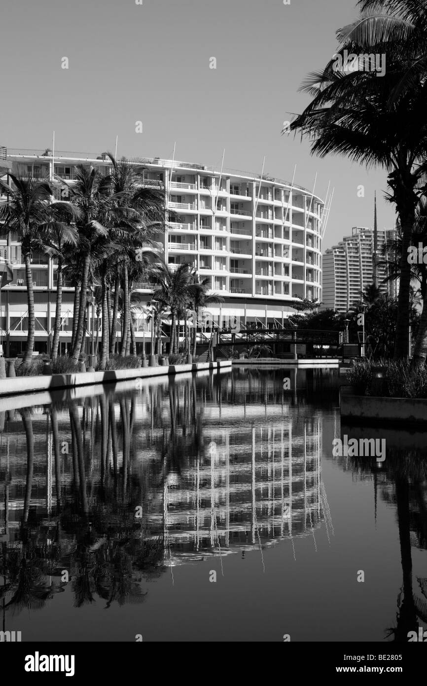 Beachfront apartments. Black and white Stock Photo