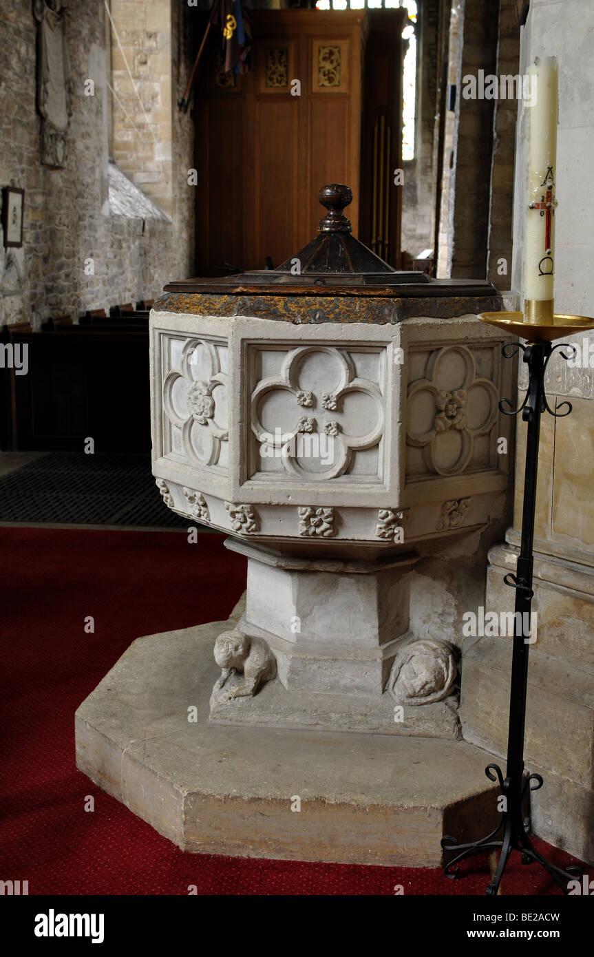 The font, Elstow Abbey Church, Bedfordshire, England, UK Stock Photo ...