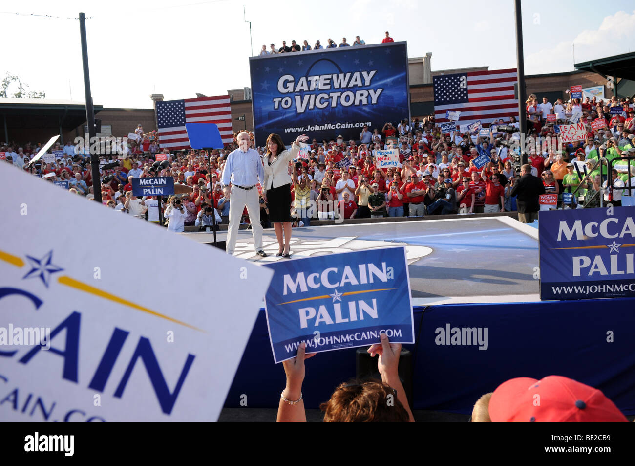 O'FALLON - AUGUST 31: Senator McCain and Saran Palin make appearance at rally in O'Fallon near St. Louis, MO on August 31, 2008 Stock Photo