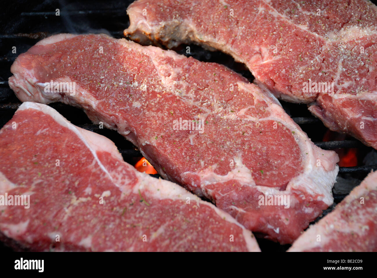 Steaks on the grill, selective focus Stock Photo