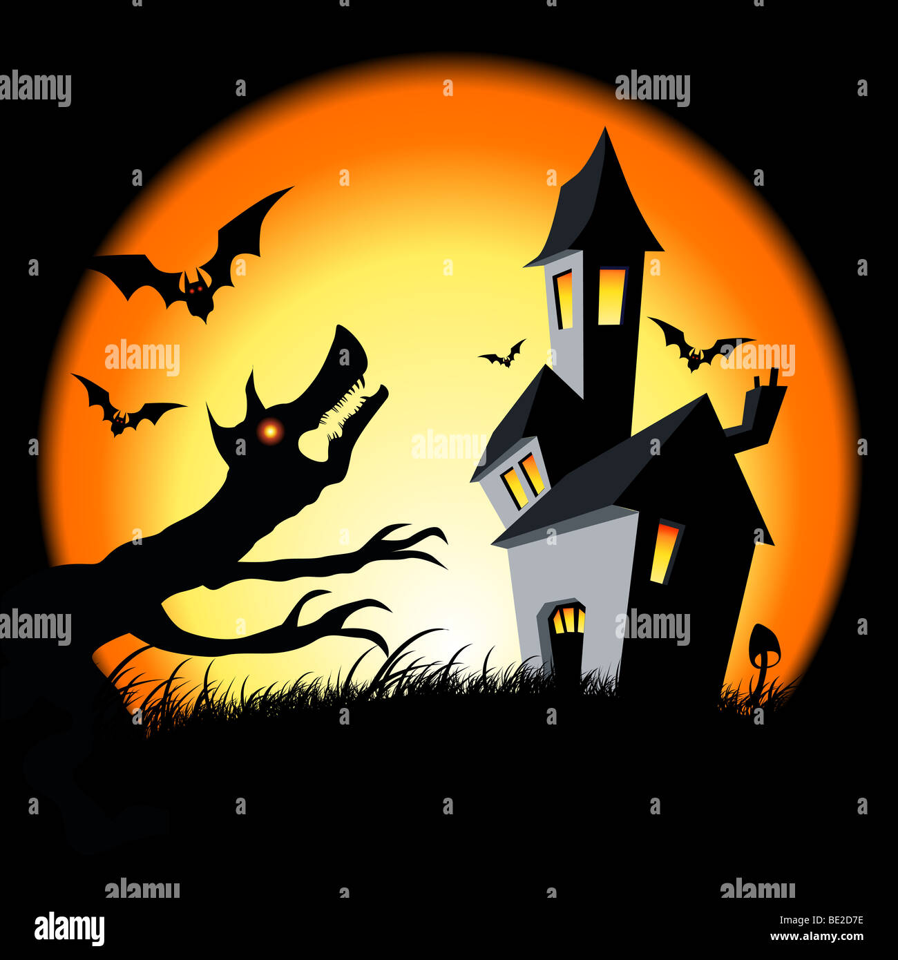 Scary haunted halloween house! Vector illustration Stock Photo - Alamy