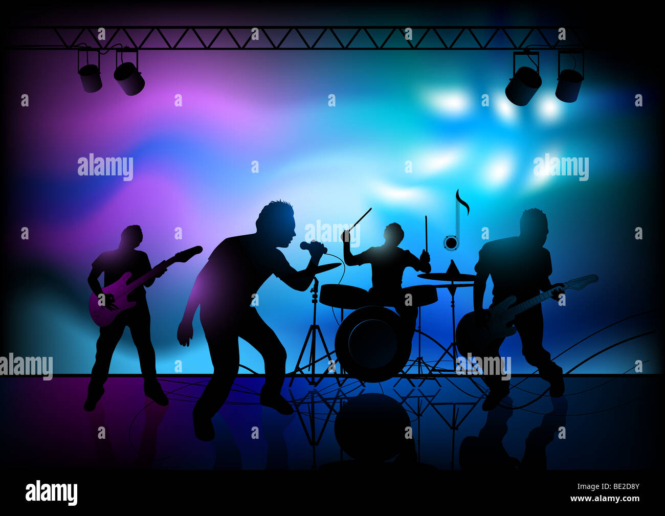 Vector illustration of a rock band playing live. Stock Photo