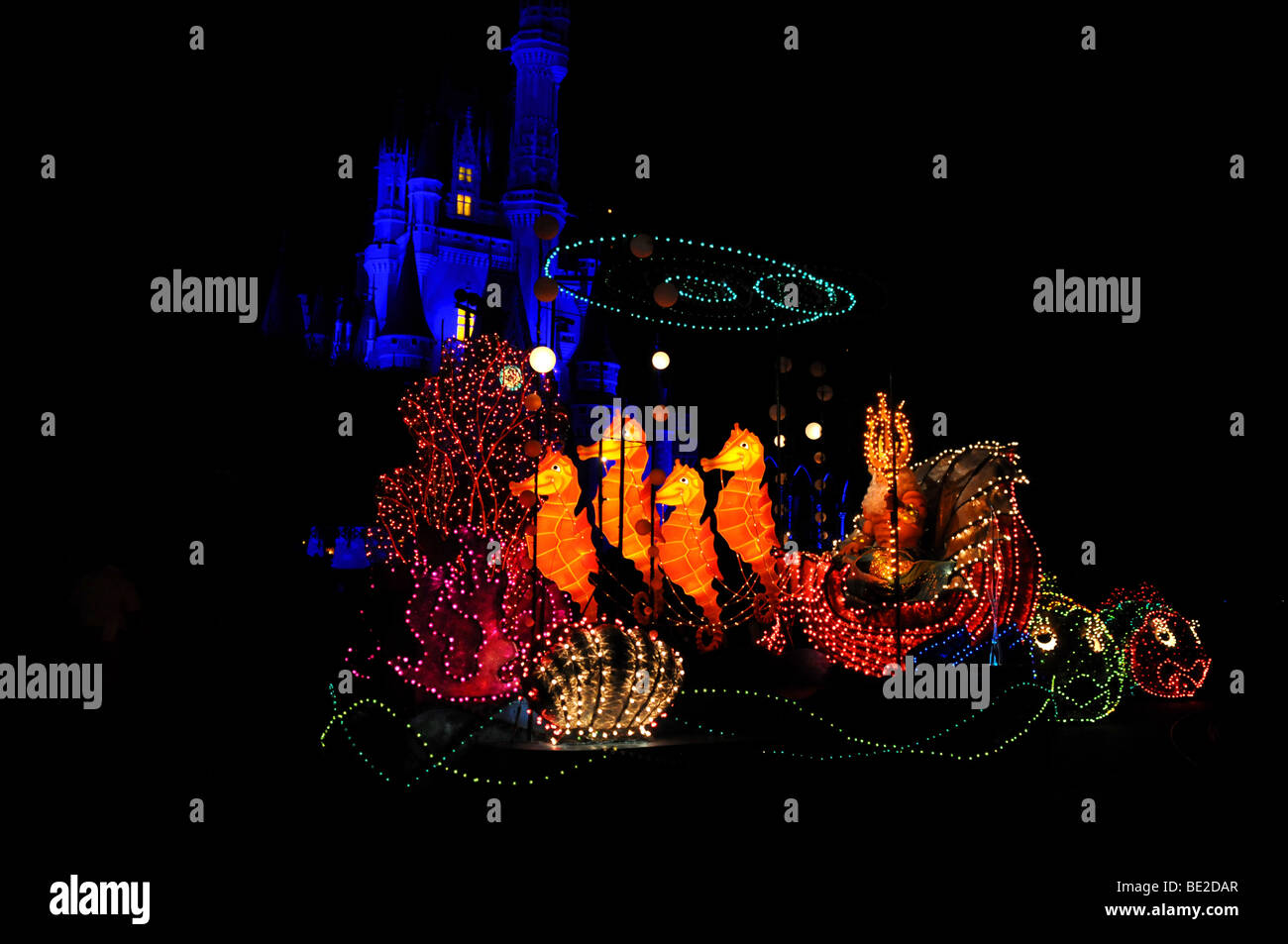 PARADE OF LIGHTS AT WALT DISNEY WORLD - APRIL 11: Little Mermaid float at the Magic Kingdom Parade of Lights. Disney World in Or Stock Photo