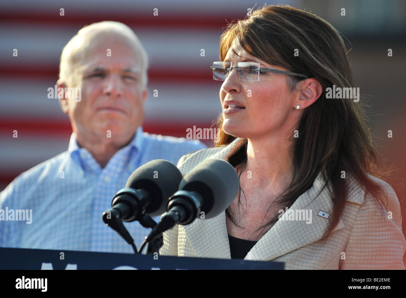 O'FALLON - AUGUST 31: Governor of Alaska and presidential Vice Presidential candidate Saran Palin at a rally in O'Fallon near St Stock Photo