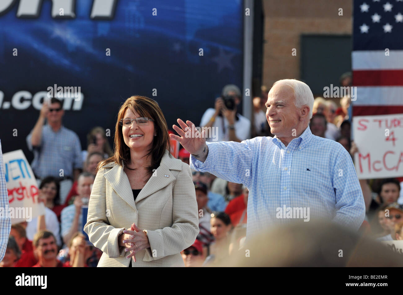 O'FALLON - AUGUST 31: Senator McCain and Saran Palin make their appearance at a rally in O'Fallon near St. Louis, MO on August 3 Stock Photo