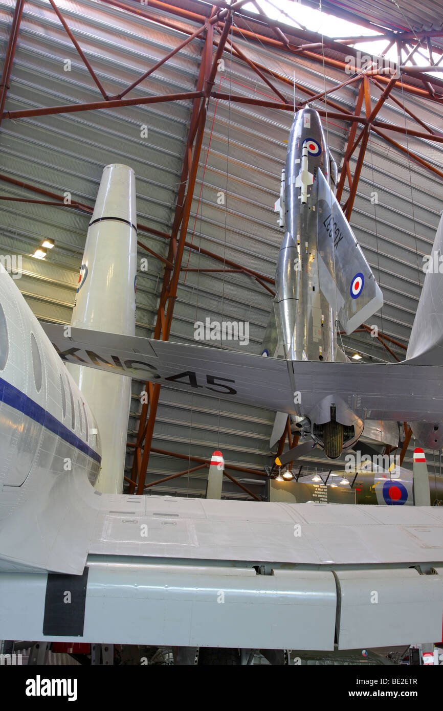 The English Electric Lightning aircraft along side the Thor Nuclear Missile,both Cold War veterans,on display in the NCWE. Stock Photo