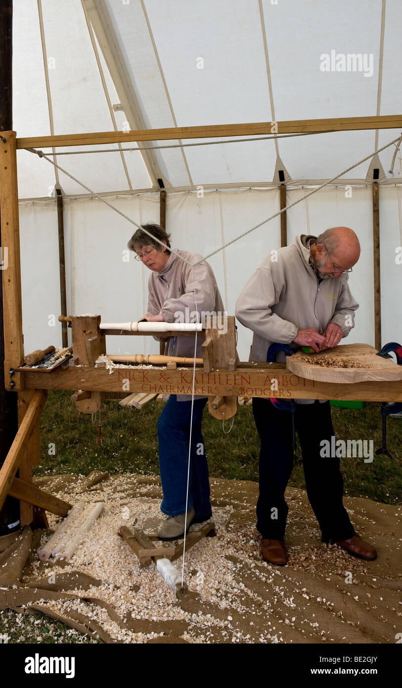 Traditional bodgers demonstrating their craft at the Essex County Show.  Photo by Gordon Scammell Stock Photo