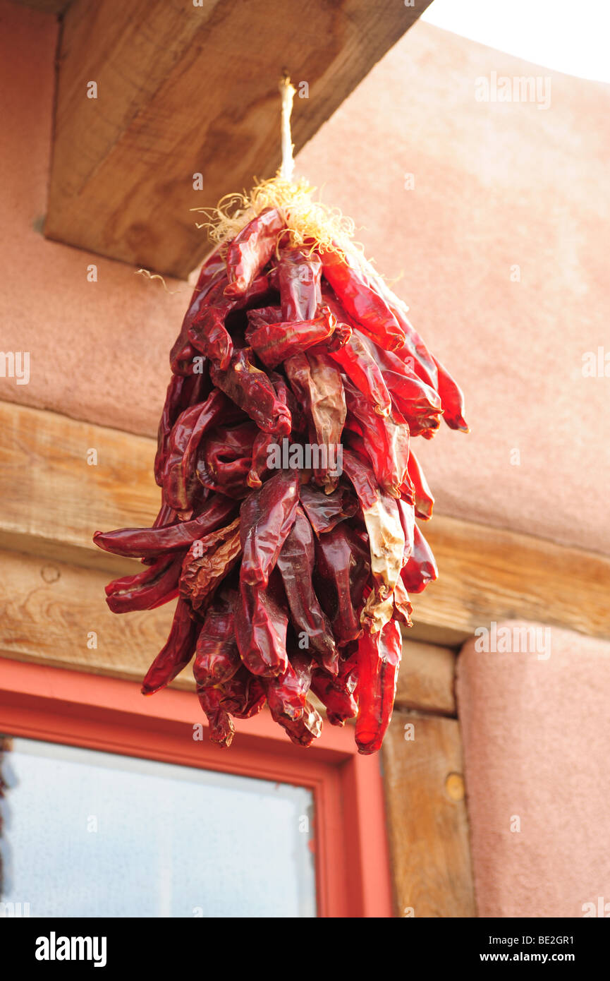 USA Old Town Albuquerque, New Mexicodried chile peppers ristras Stock