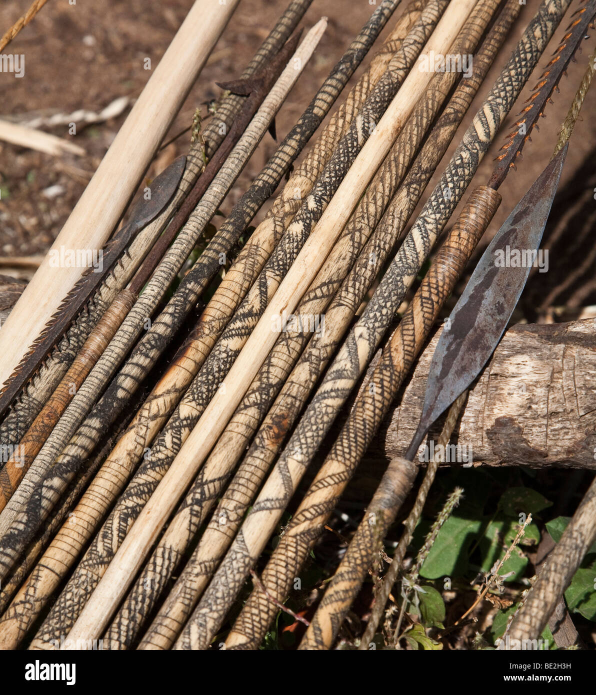 Hadzabe decorated arrow shafts Stock Photo