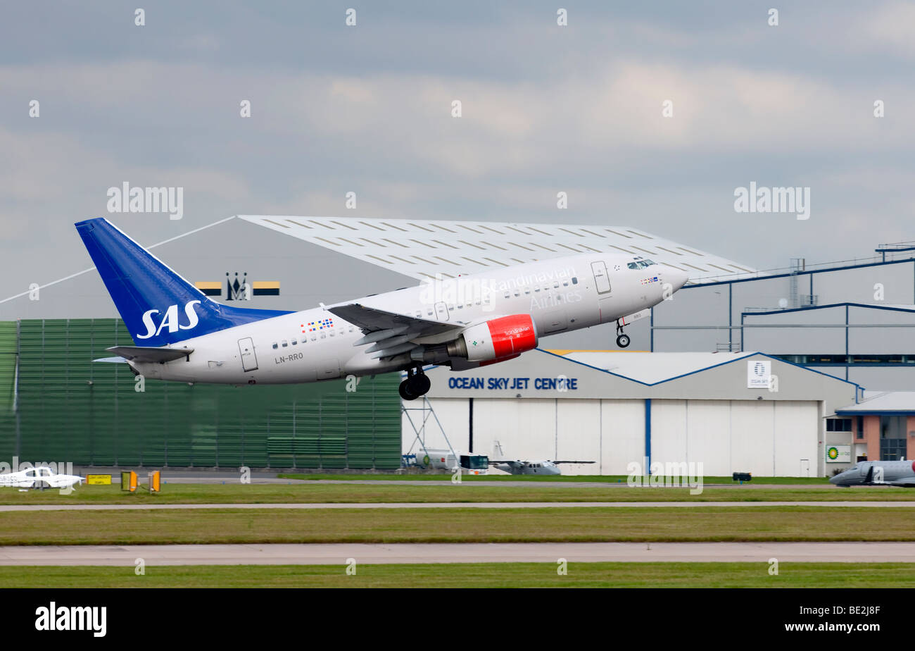 SAS aircraft taking off from Manchester Airport (Ringway Airport) Stock Photo