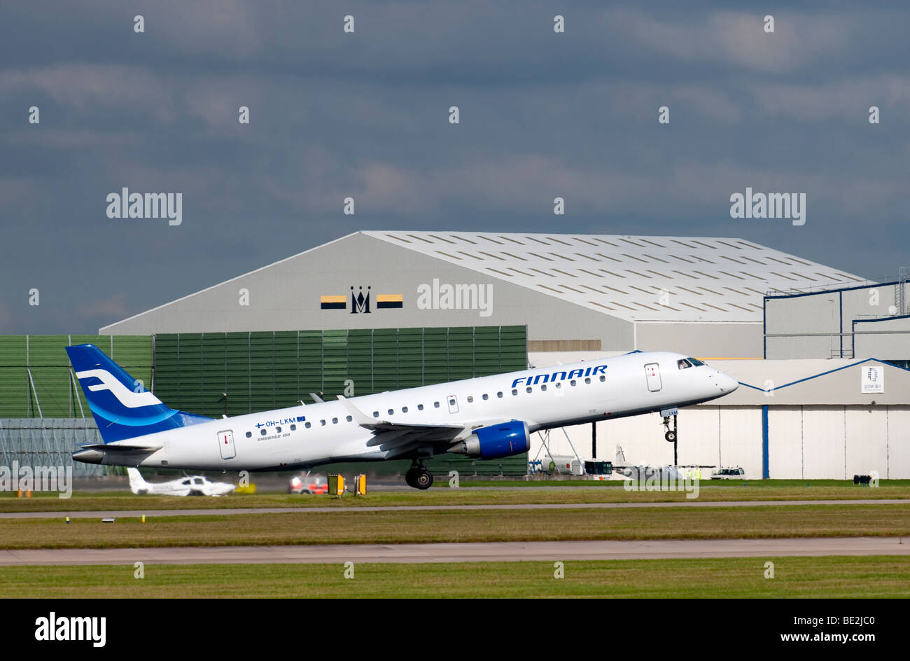 Finnair aircraft taking off from Manchester Airport (Ringway Airport) Stock Photo