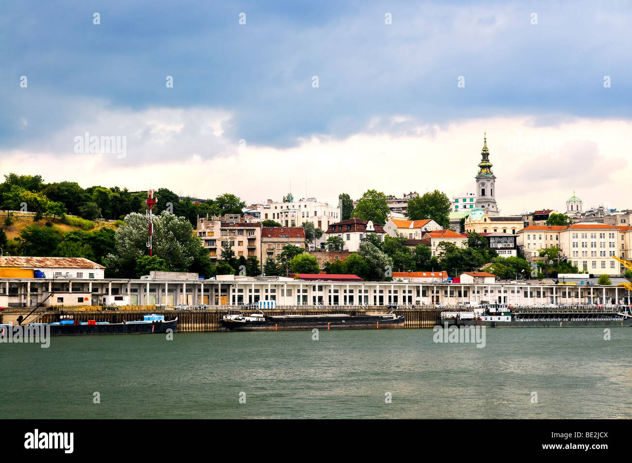 View of Belgrade city from Danube river Stock Photo