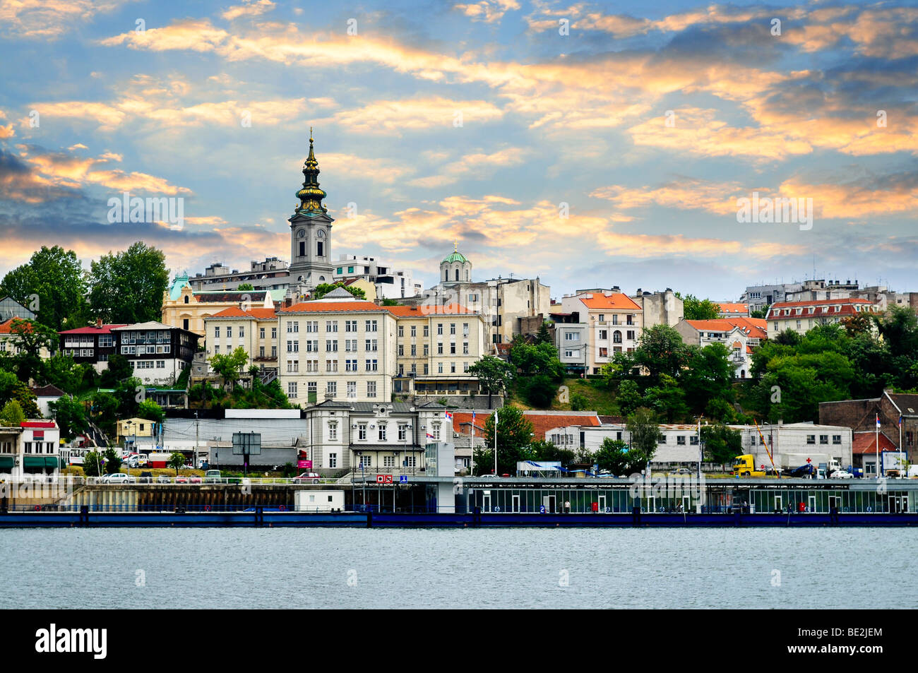 View of Belgrade city from Danube river Stock Photo