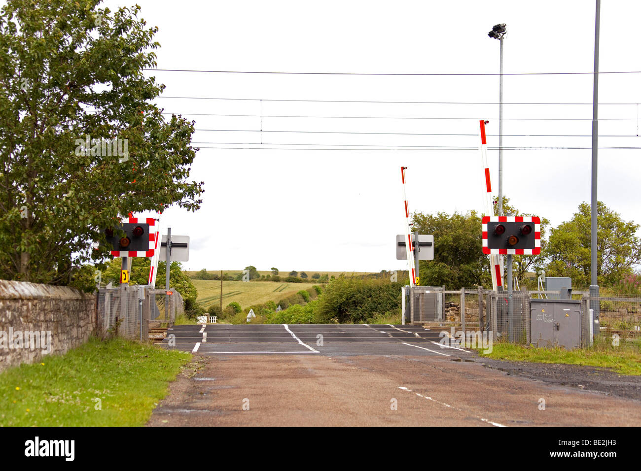 Barriers at Railway level crossing near lindisfarne Northumberland UK 96899 Level Crossing Stock