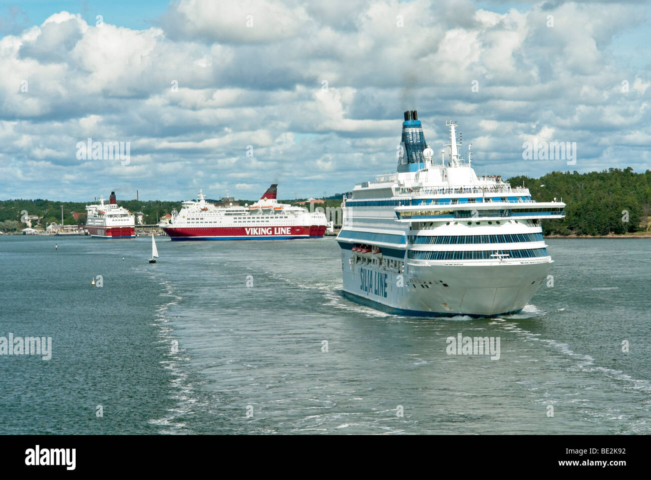 Silja Line ferry Silja Europa departs Mariehamn in the Aaland Islands with  the Viking Line ferries Amorella and Isabella behind Stock Photo - Alamy