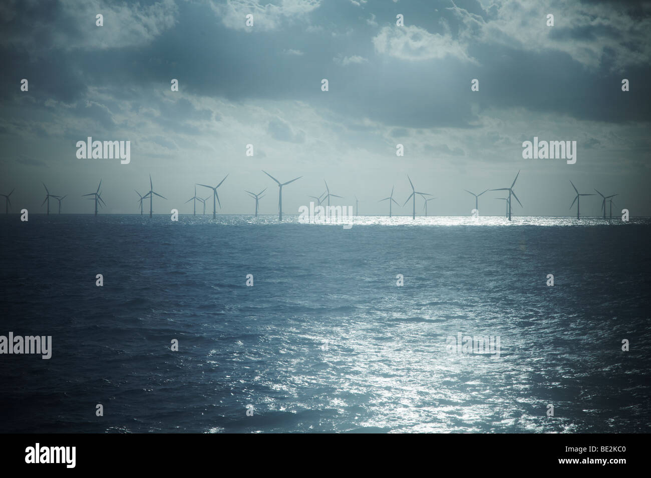 Wind park in North sea Near the Netherlands Stock Photo