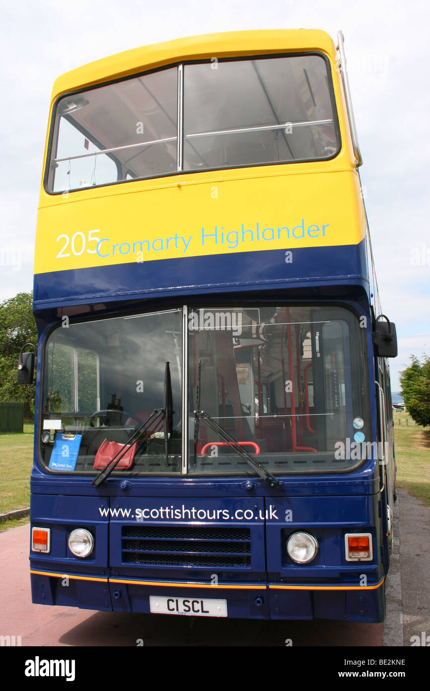 The 205 bus, the Cromarty Highlander tour bus, in Cromarty, the Black Isle, Ross-shire, Scotland Stock Photo