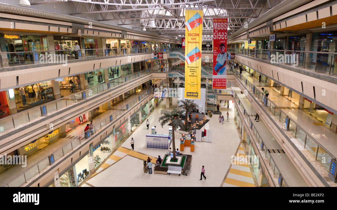 Interior panoramic shot of the Iscon Mall / shopping mall, in Surat, Gujarat. India. Stock Photo