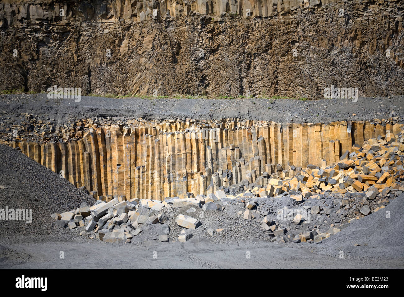 A basalt quarry and basalt columns (Puy de Dôme - France). Carrière de basalte et orgues basaltiques (Puy-de-Dôme - France). Stock Photo