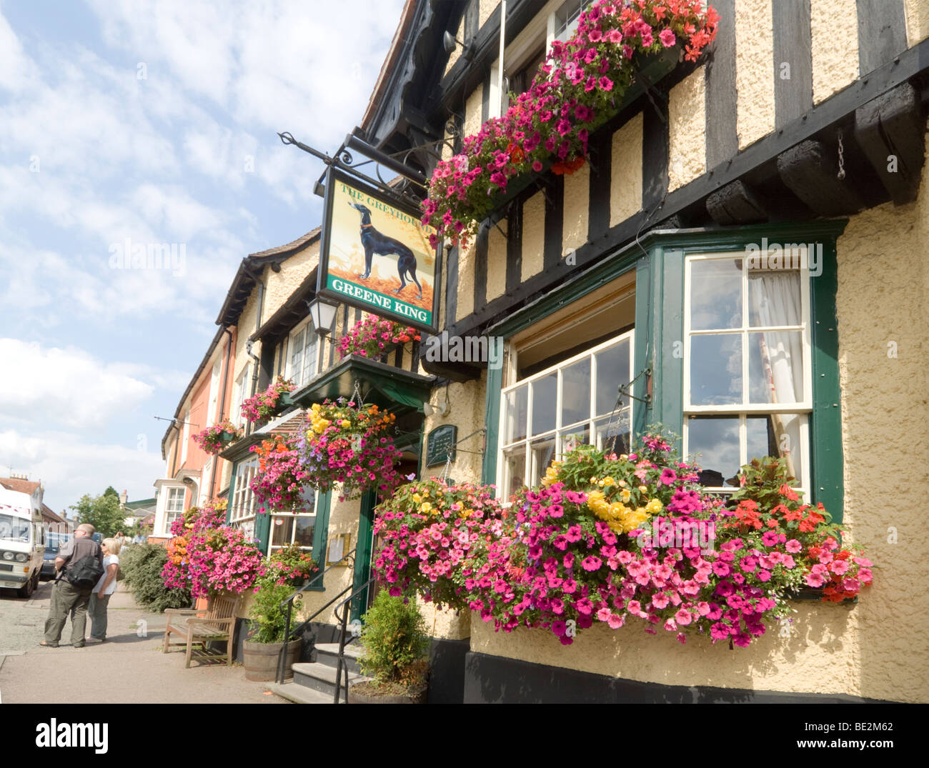 The Greyhound Pub in the pretty village of Lavenham Suffolk UK Stock Photo