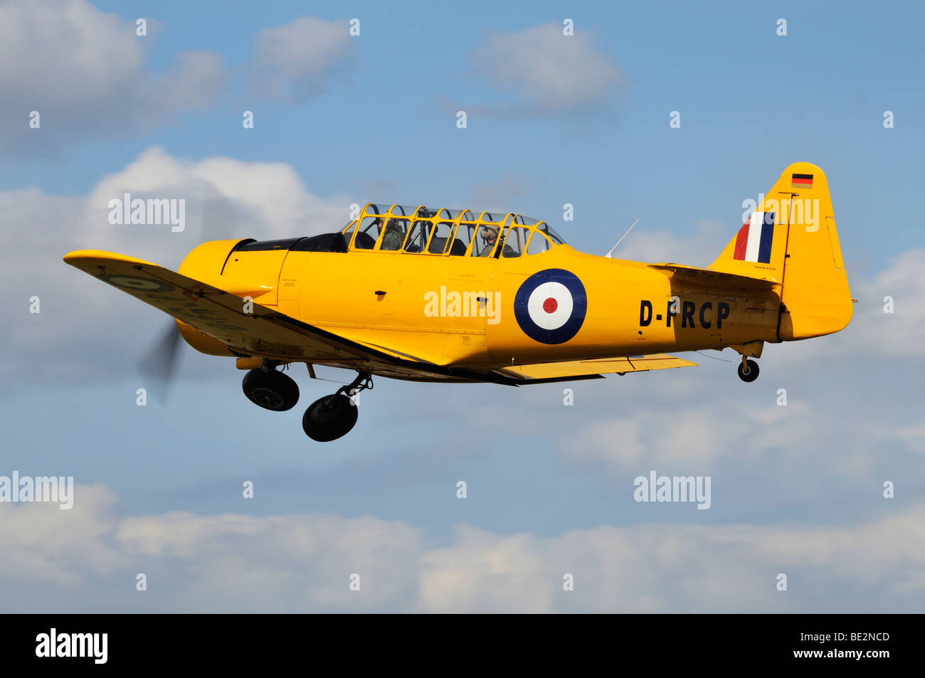 U.S. military trainer, North American T-6 Harvard immediately after take-off, Europe's largest meeting of vintage planes at Hah Stock Photo