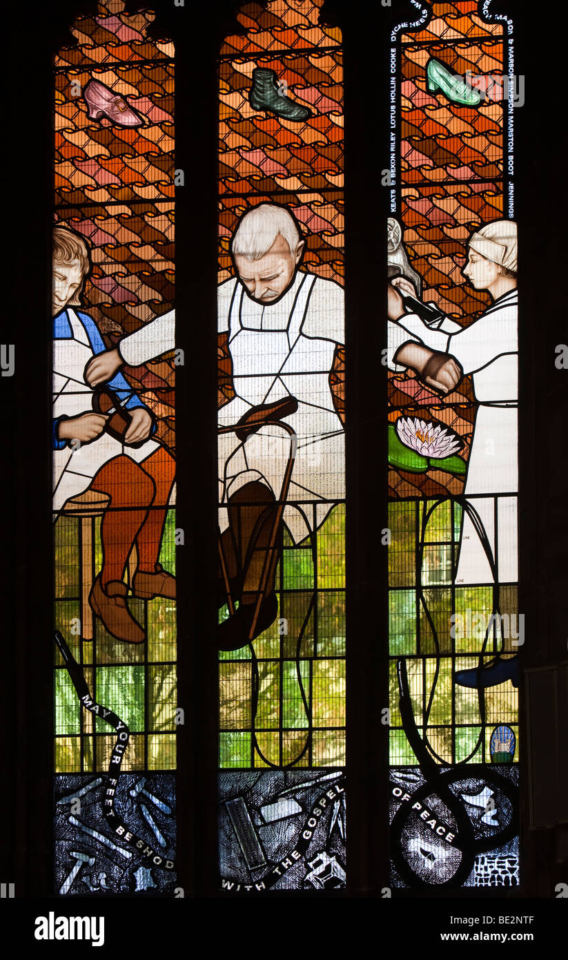 UK, England, Staffordshire, Stafford, Saint Marys Collegiate Church interior, Shoe making window by David Gleeson Stock Photo