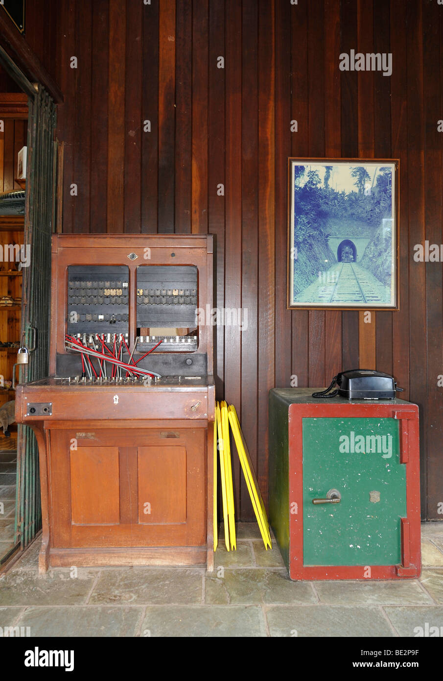 Historical remote connection, Kuranda Scenic Railway, Freshwater Station, Cairns, Queensland, Australia Stock Photo