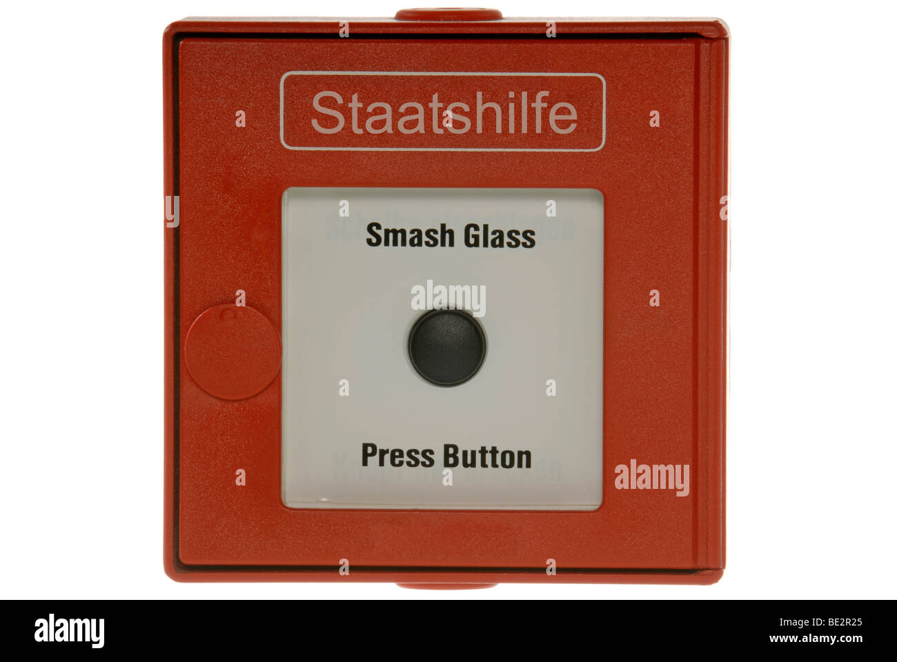 English fire alarm, 'Staatshilfe', state support, lettering, symbolic for banking crisis Stock Photo