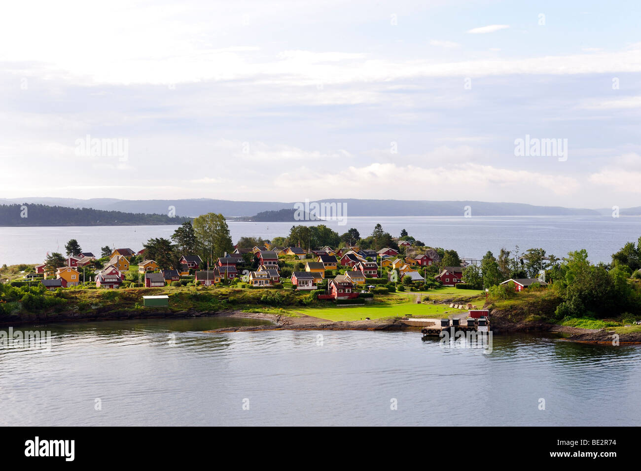 Island with typical Norwegian houses, in the Oslo Fjord, Norway, Scandinavia, Northern Europe Stock Photo