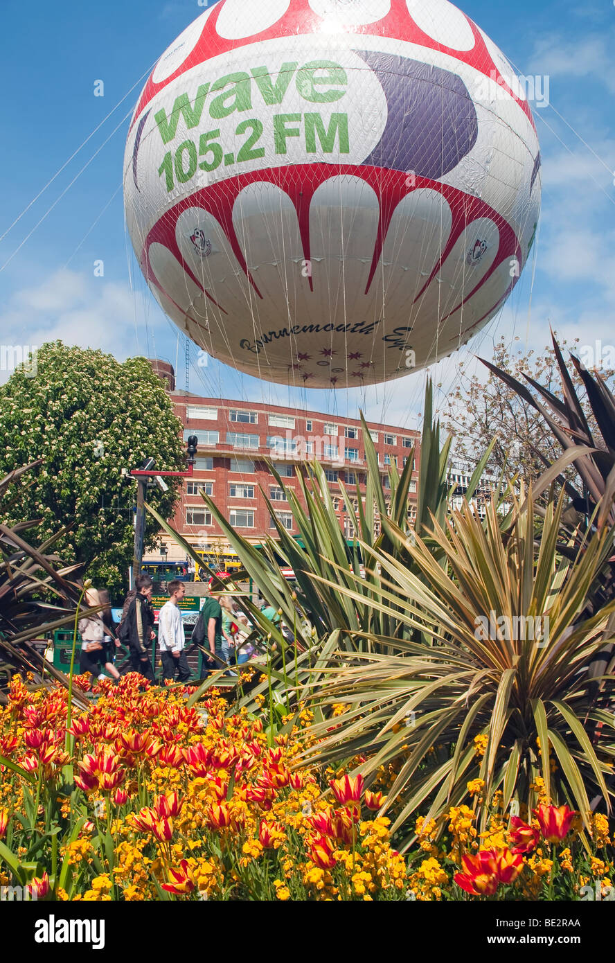 The Wave 105 hot air balloon in in the lower gardens of Bournemouth near to the seafront Stock