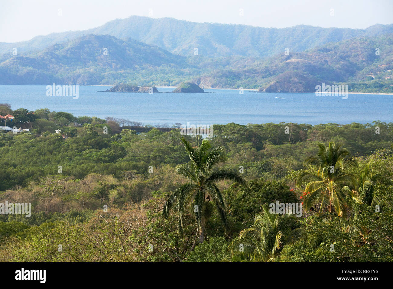 A view of Playa Portrero from Playa Flamingo and the Catalina islands. Stock Photo