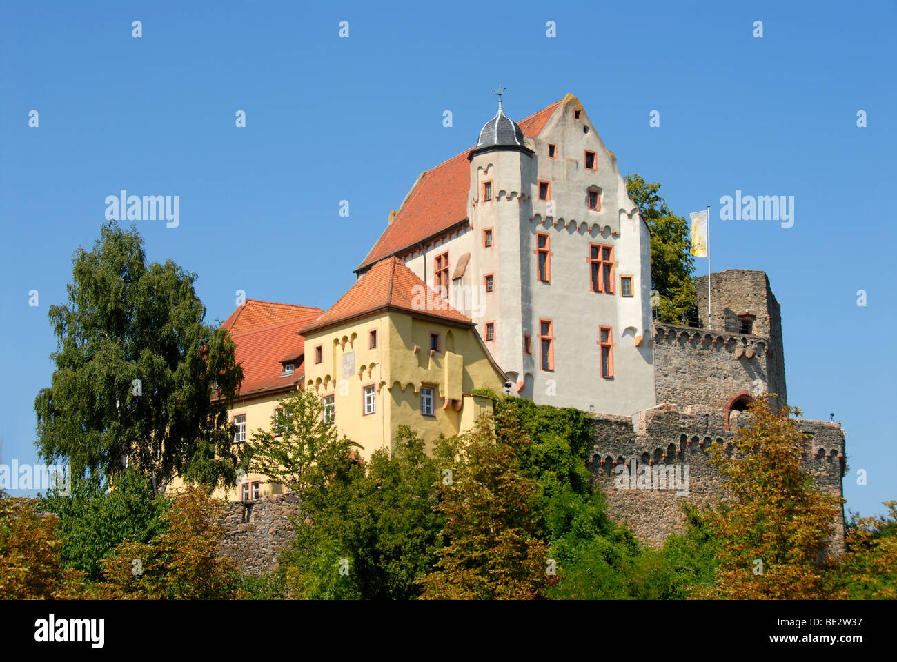 Defence wall and the great hall, Old Castle, Alzenau in Lower Franconia, Spessart, Bavaria, Germany, Europe Stock Photo