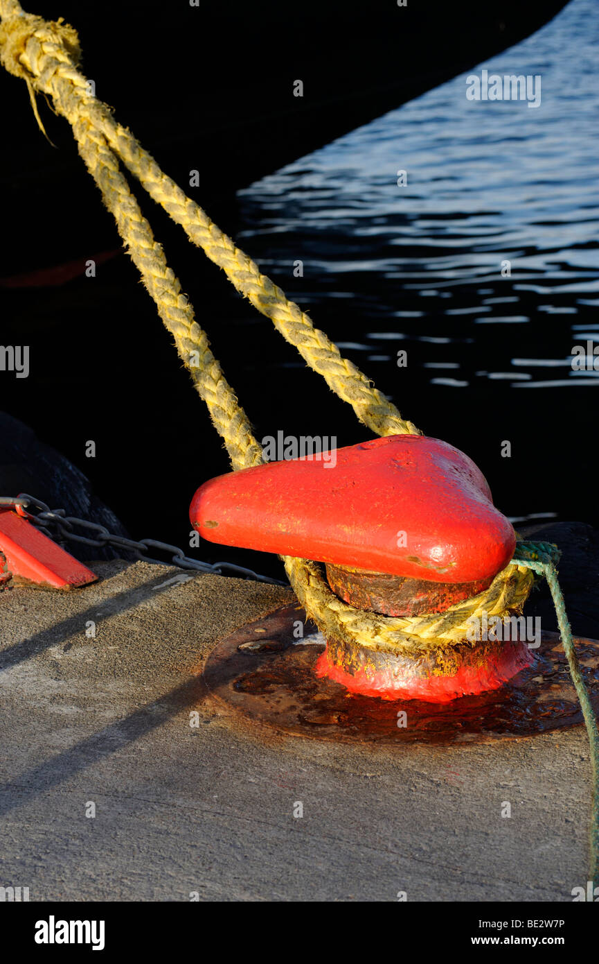 Mooring bollard, harbour, Rorvik, Norway, Scandinavia, Europe Stock Photo