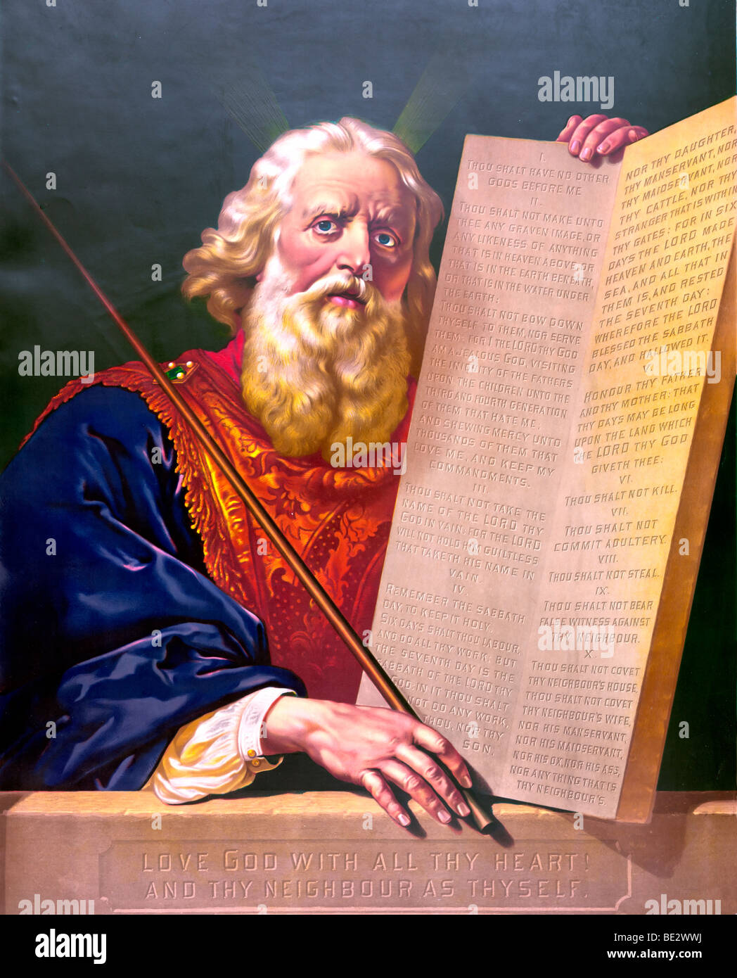 The Great lawgiver - Moses with the Ten Commandments Stock Photo