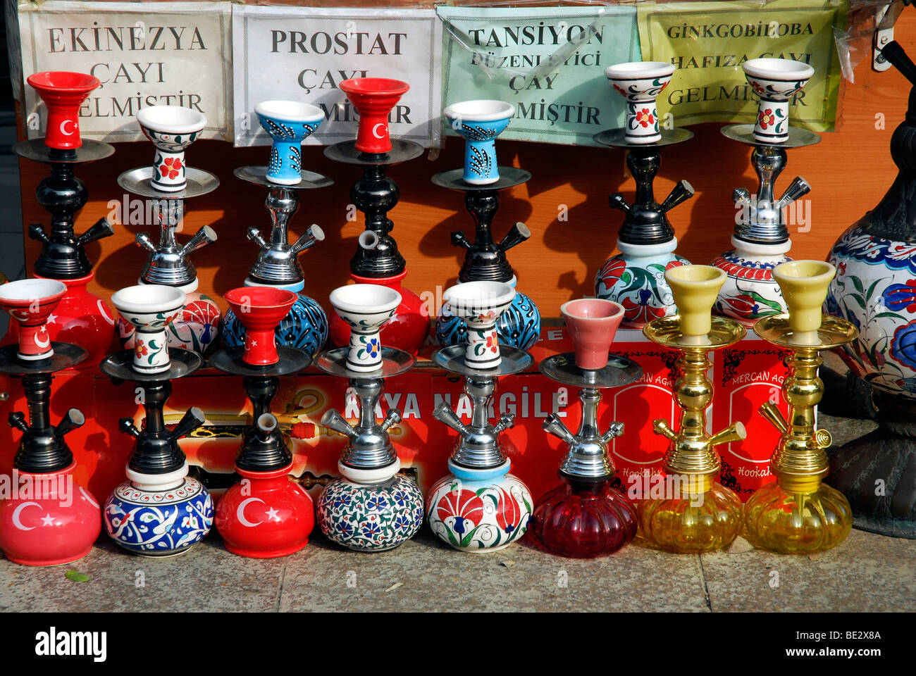 Hookahs as souvenirs at a market, Istanbul, Turkey Stock Photo