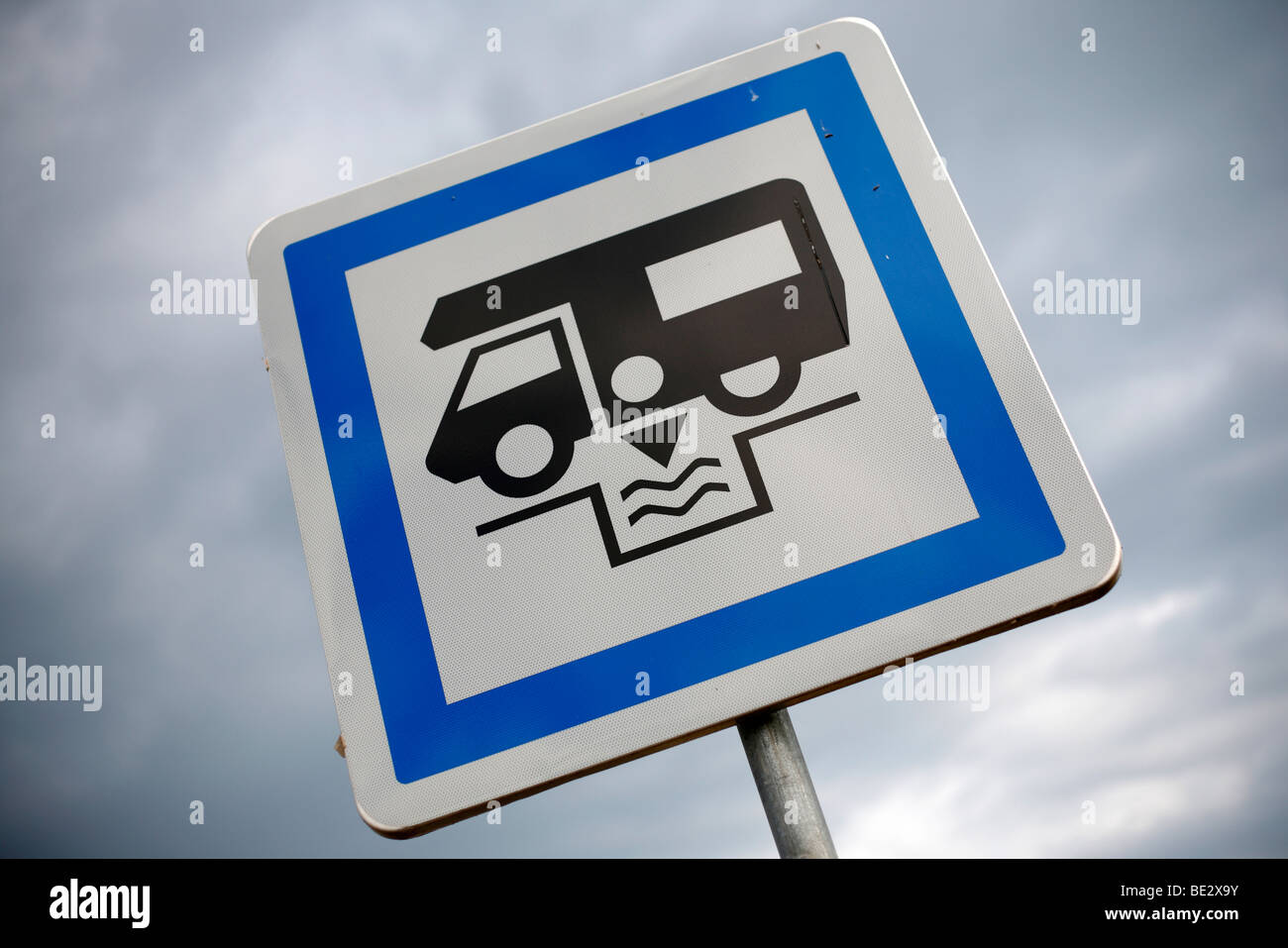 Sign for an aire de camping car or campervan service area in France Stock Photo