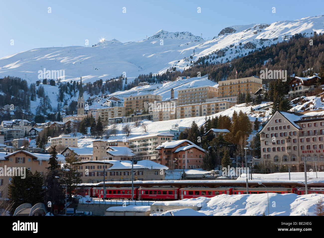 St. Moritz, Upper Engadine, Oberengadin, Graubunden region, Swiss Alps, Switzerland, Europe Stock Photo