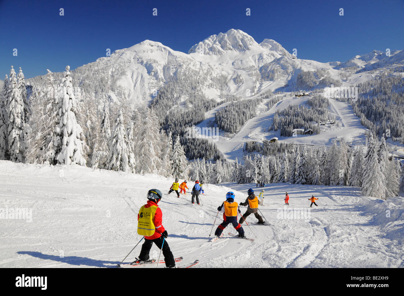 Skiing class, children's group, Nassfeld, Hermagor, Carinthia, Austria, Europe Stock Photo