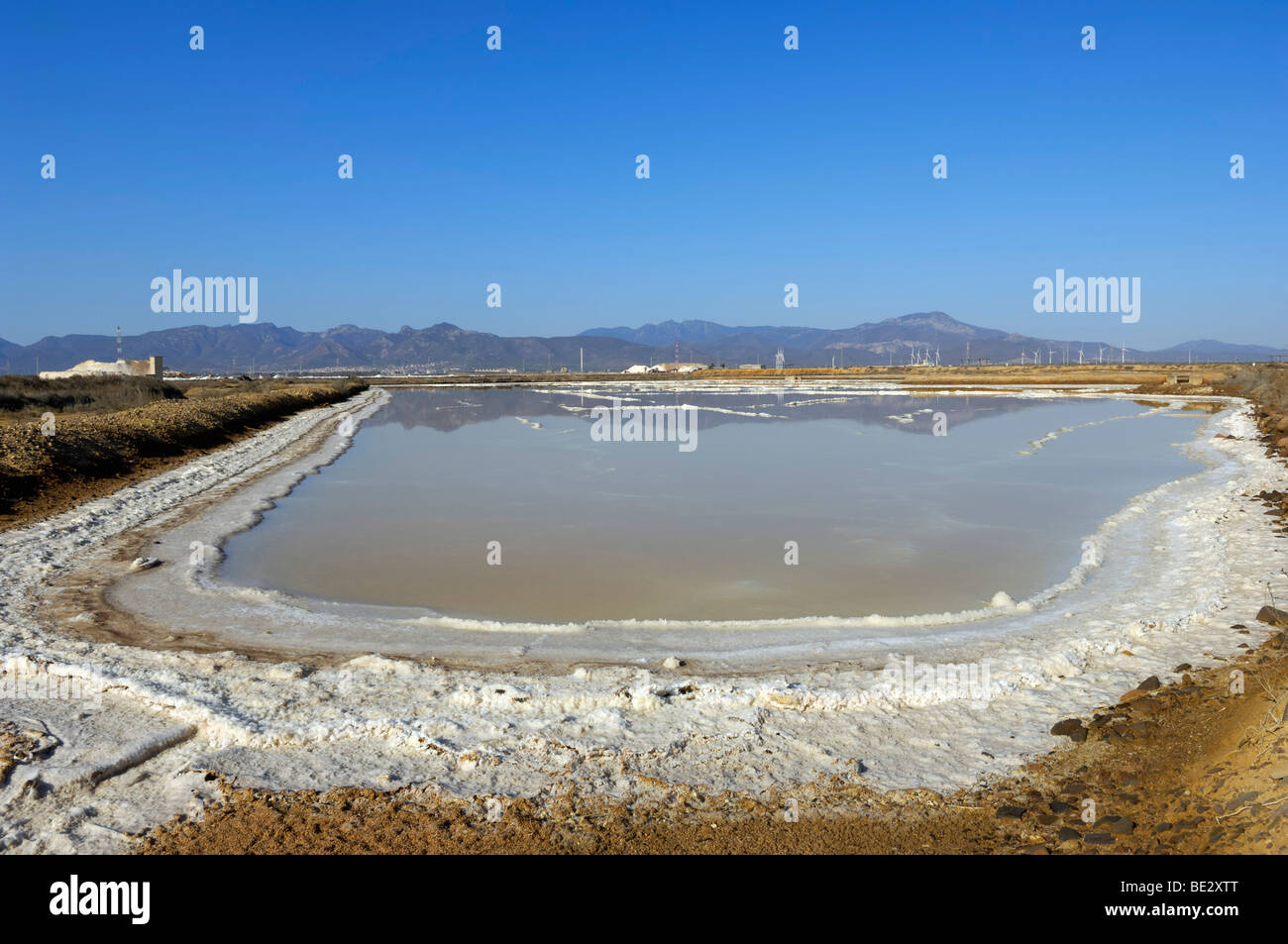 Salty shores of a salt lake, salt production, Cagliari, Sardinia, Italy, Europe Stock Photo