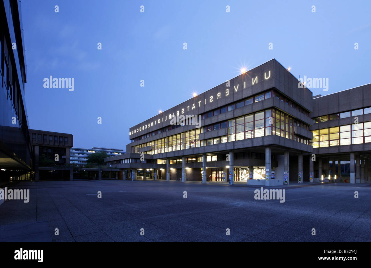 University Library of the Ruhr University Bochum, with mirrored lettering, Bochum, Ruhr, North Rhine-Westphalia, Germany, Europe Stock Photo