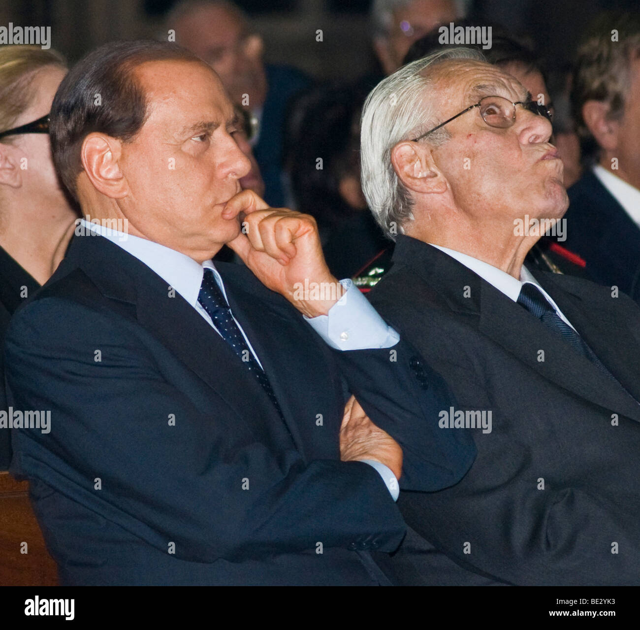 Premier Silvio Berlusconi, funeral of Mike Bongiorno, Milan, ITALY, 12 september 2009 Stock